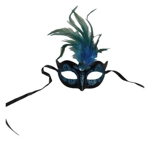 Maska-Venetian Mask Light Blue with Light Blue Stone and Feather Maska-Venetian Mask Light Blue with Light Blue Stone and Feather