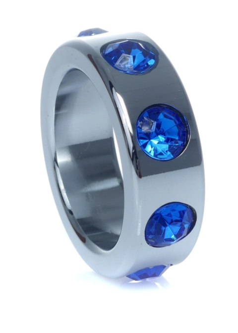 Pierścień-Metal Cock Ring with Dark Blue Diamonds Small Pierścień-Metal Cock Ring with Dark Blue Diamonds Small