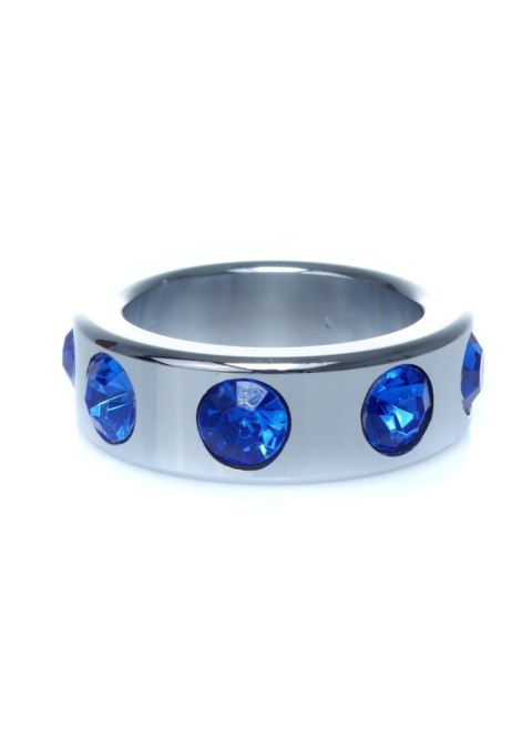 Pierścień-Metal Cock Ring with Dark Blue Diamonds Small Pierścień-Metal Cock Ring with Dark Blue Diamonds Small