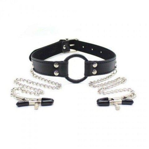 Stymulator-Ring Gag + Nipples Clamps (black) Stymulator-Ring Gag + Nipples Clamps (black)