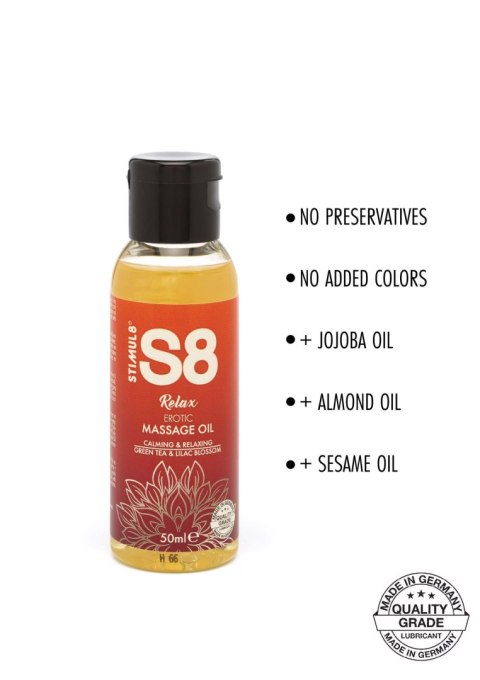 S8 Massage Oil 50ml Green Tea & Lilac Blossom S8 Massage Oil 50ml Green Tea & Lilac Blossom