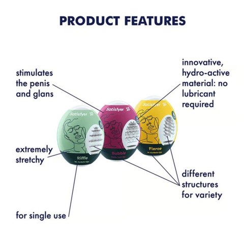 Satisfyer Masturbator Egg 3er Set Riffle,Bubble,Fierce Satisfyer Masturbator Egg 3er Set Riffle,Bubble,Fierce