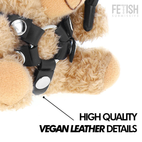 Pluszowy pyszczek Ted Teddy Bear z nieszablonowymi akcentami bondage, sprzączkami i nitami Pluszowy pyszczek Ted Teddy Bear z nieszablonowymi akcentami bondage, sprzączkami i nitami