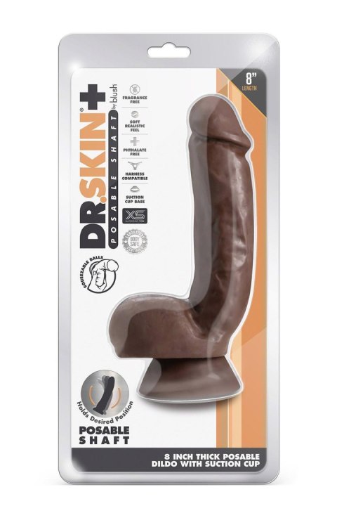 DR. SKIN PLUS 8 INCH THICK POSEABLE DILDO WITH SQUEEZABLE BALLS CHOCOLATE DR. SKIN PLUS 8 INCH THICK POSEABLE DILDO WITH SQUEEZABLE BALLS CHOCOLATE