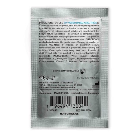 Eropartner - INTERSLASH B.V. System JO - Anal Thick Water Based Lubricant Sachet 5ml Eropartner - INTERSLASH B.V. System JO - Anal Thick Water Based Lubricant Sachet 5ml