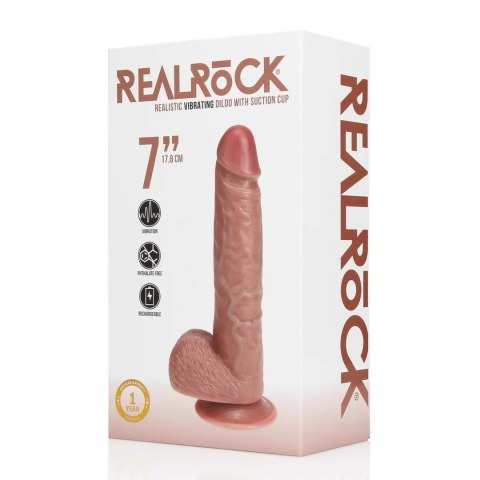 SHOTS Vibrating Regular Straight Cock with Balls - 7" / 18 cm - Tan
