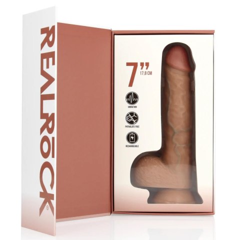 SHOTS Vibrating Regular Straight Cock with Balls - 7" / 18 cm - Tan