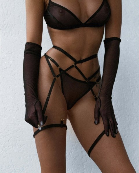 Promees Czarne klasyczne stringi z prześwitującego materiału Promees Ginny Black S/M