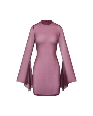 Promees Sukienka Mara Burgundy – Transparentna Mini z Odkrytymi Plecami M/L