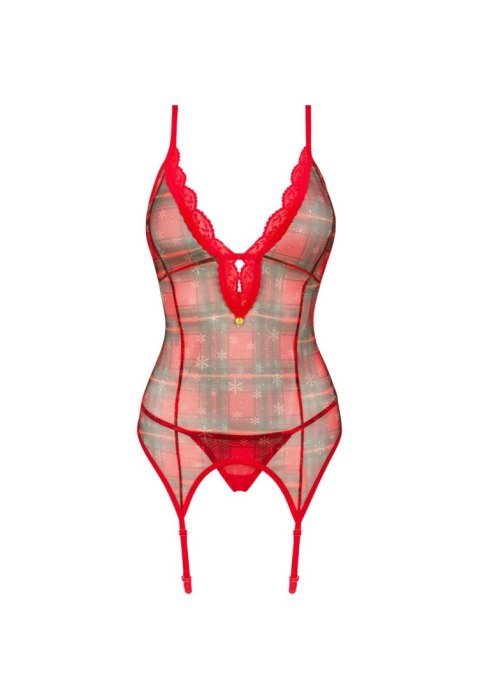 Seksowna Mikołajka w gorsecie Obsessive - zbliżenie na koronkowy dekolt.