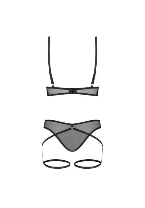 Zbliżenie na elastyczny materiał i paski kompletu Obsessive.