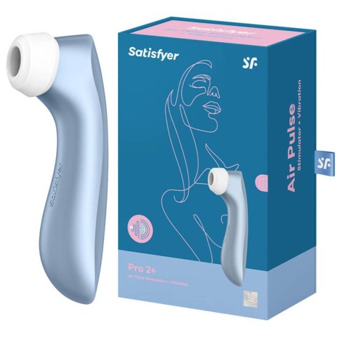 Elegancki stymulator Satisfyer Pro 2+ w kolorze niebieskim na białym tle.
