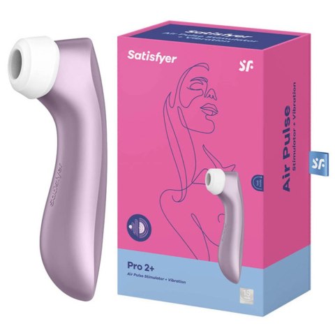 Elegancki stymulator Satisfyer Pro 2+ w kolorze fioletowym na białym tle.