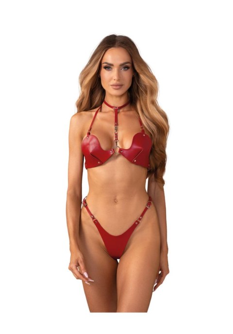 Czerwony komplet Inferro z ekoskóry na modelce – widok przód.