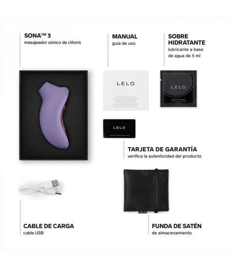 Eleganckie opakowanie prezentowe LELO SONA 3 z akcesoriami