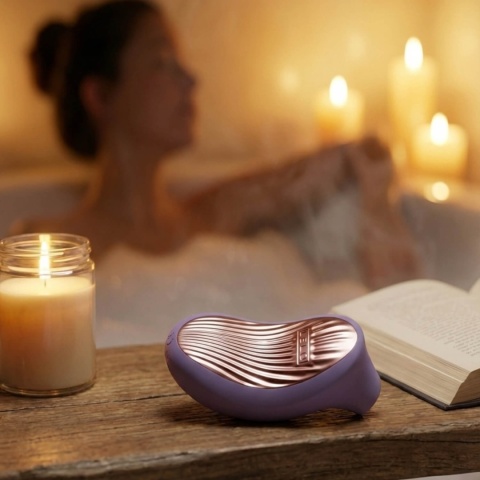 Kobieta relaksująca się w kąpieli z wodoodpornym masażerem LELO SONA 3