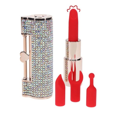 Szykowny wibrator w kształcie szminki Loveline Diamond Iridescent na jasnym tle