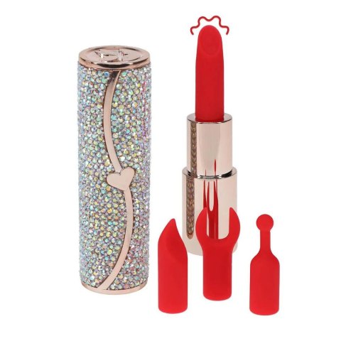 Opalizujący luksusowy wibrator w kształcie szminki Loveline Sparkle na jasnym tle