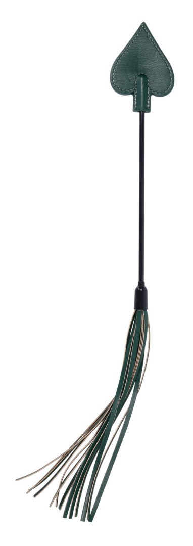 Szmaragdowy pejcz hybrydowy Sportsheets Indica Dual Impact Crop ze złotymi detalami