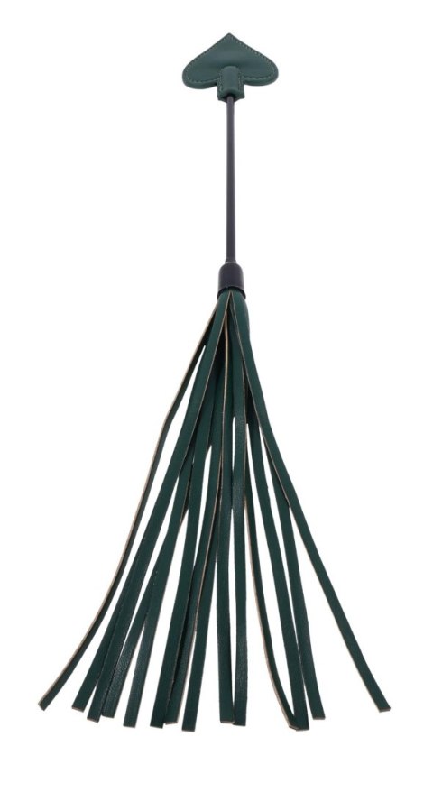 Szmaragdowy pejcz hybrydowy Sportsheets Indica Dual Impact Crop ze złotymi detalami