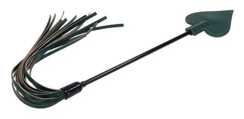 Szmaragdowy pejcz hybrydowy Sportsheets Indica Dual Impact Crop ze złotymi detalami