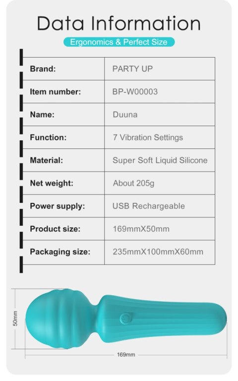 Party UP masażer kulowy magiczna różdżka ładowany usb kolor turkusowy Duuna