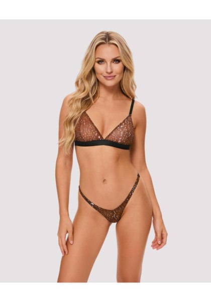 Obsessive Vixaria rozm. L/XL– Transparentny Biustonosz i Stringi w Cętki