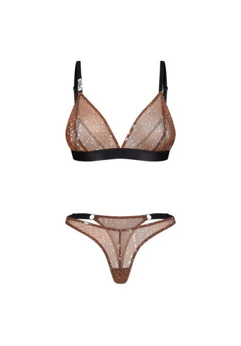 Obsessive Vixaria rozm. L/XL– Transparentny Biustonosz i Stringi w Cętki