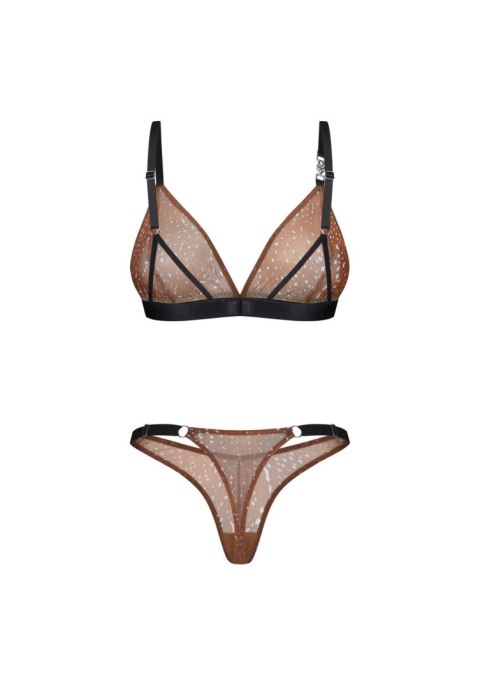 Obsessive Vixaria rozm. L/XL– Transparentny Biustonosz i Stringi w Cętki