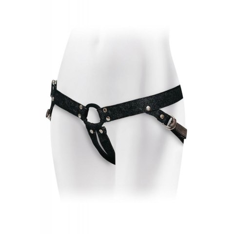 Czarna uprząż Adrien Lastic Lastic Strap-On z silikonowym pierścieniem