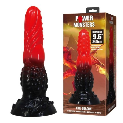 Power Monsters Fire Dragon - 24.5 cm Rippled Monster Silicone Dildo