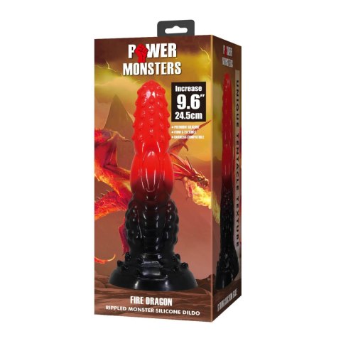 Power Monsters Fire Dragon - 24.5 cm Rippled Monster Silicone Dildo