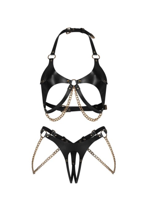 Obsessive Komplet Anyya Black rozm. S/M/L – Otwarty krok i Złote Łańcuszki