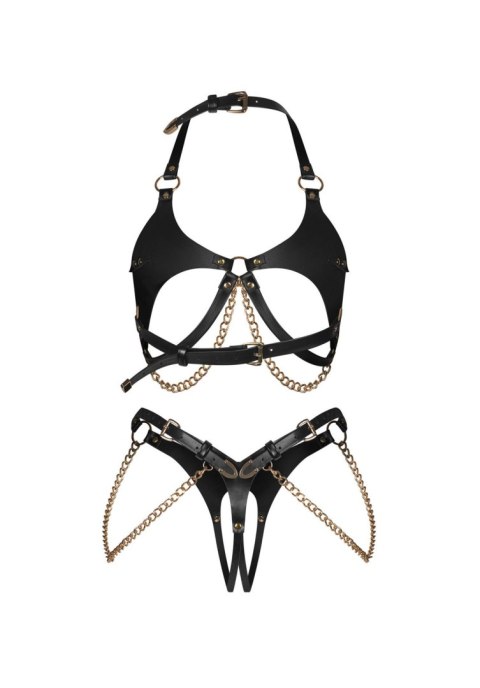 Obsessive Komplet Anyya Black rozm. S/M/L – Otwarty krok i Złote Łańcuszki