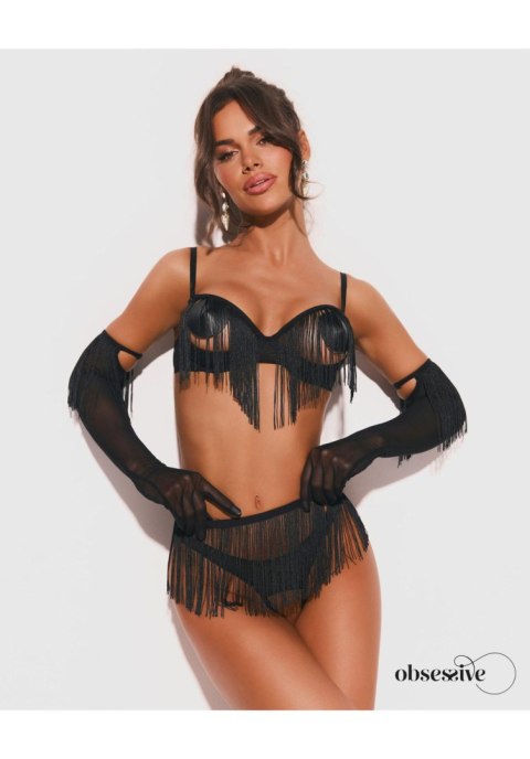 Obsessive Rossay Black rozm. S/M – Komplet 4-Częściowy Otwarty z Rękawiczkami