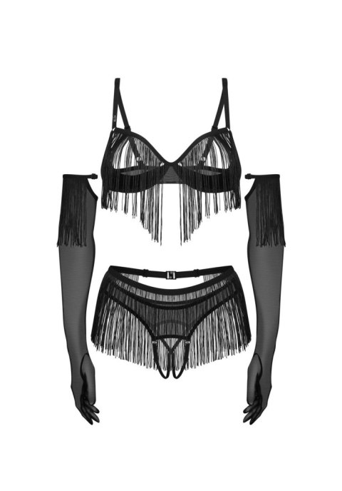 Obsessive Rossay Black rozm. S/M – Komplet 4-Częściowy Otwarty z Rękawiczkami