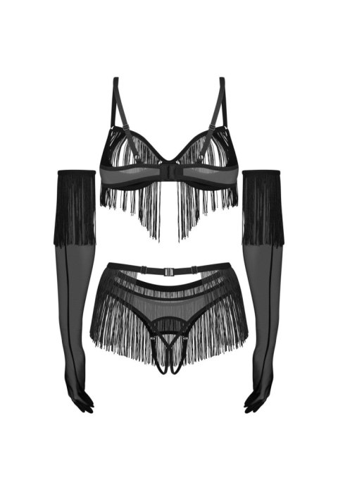 Obsessive Rossay Black rozm. S/M – Komplet 4-Częściowy Otwarty z Rękawiczkami