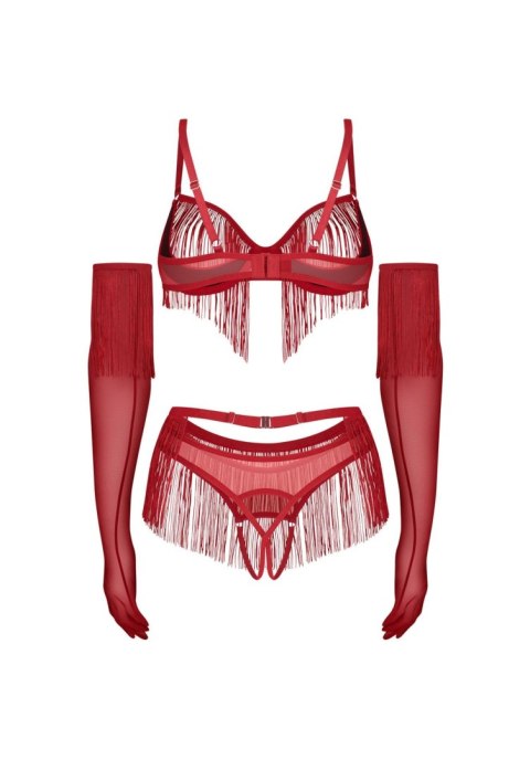 Obsessive Rossay Red rozm. S/M – Czerwony Komplet 4-Częściowy Frędzle i Rękawiczki