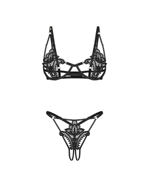 Obsessive Luise Sublim Black rozm. L/XL – Komplet Biustonosz i Otwarte Stringi