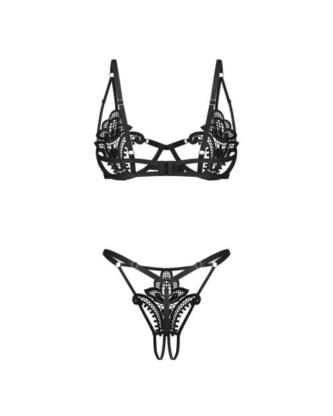 Obsessive Luise Sublim Black rozm. L/XL – Komplet Biustonosz i Otwarte Stringi
