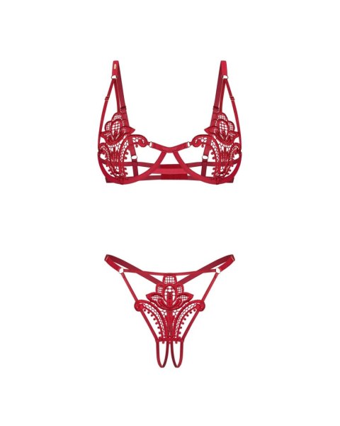 Obsessive Luise Sublim Red rozm. L/XL – Komplet Biustonosz i Otwarte Stringi