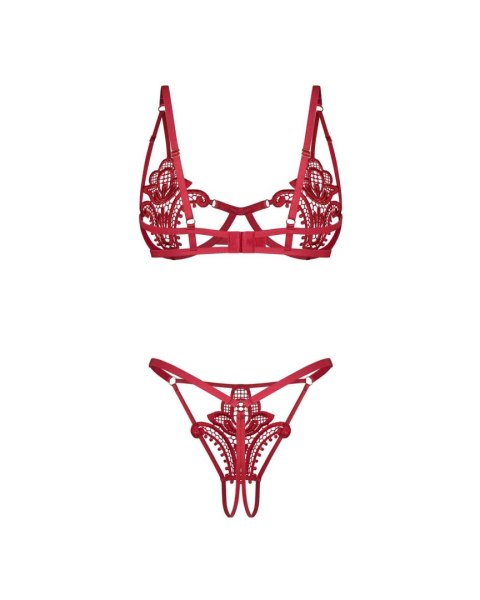 Obsessive Luise Sublim Red rozm. L/XL – Komplet Biustonosz i Otwarte Stringi