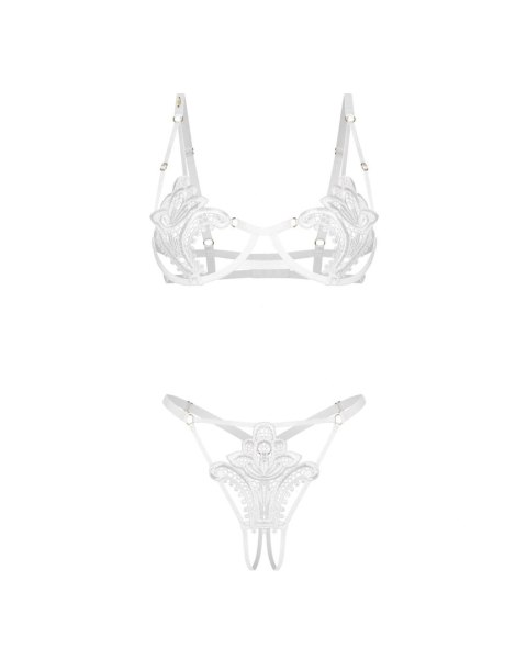 Obsessive Luise Sublim White rozm. S/M – Komplet Biustonosz i Otwarte Stringi