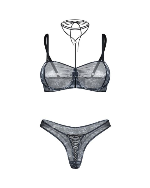 Obsessive Corrosis Komplet 2-częściowy 2XL/3XL– Transparentny Biustonosz z Chokerem i Stringi