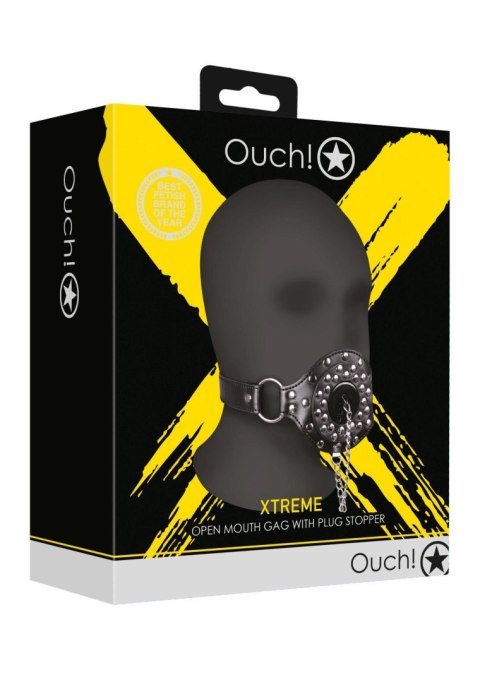 Open Mouth Gag with Plug Stopper - Black