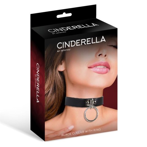 Cinderella choker z ringiem – czarny, wegańska skóra