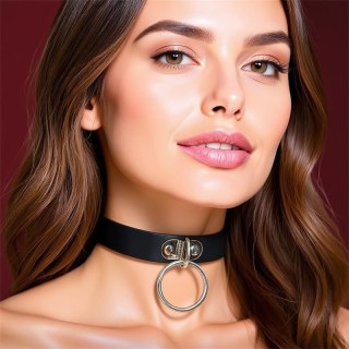 Cinderella choker z ringiem – czarny, wegańska skóra