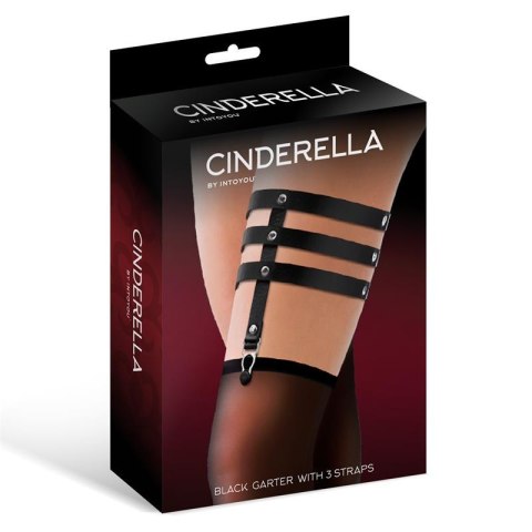 Cinderella podwiązka na udo z trzema paskami – czarna, wegańska skóra