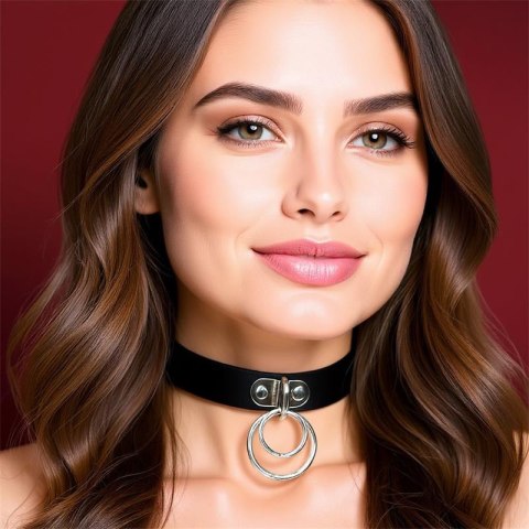 Cinderella choker z podwójnym ringiem – czarny, wegańska skóra
