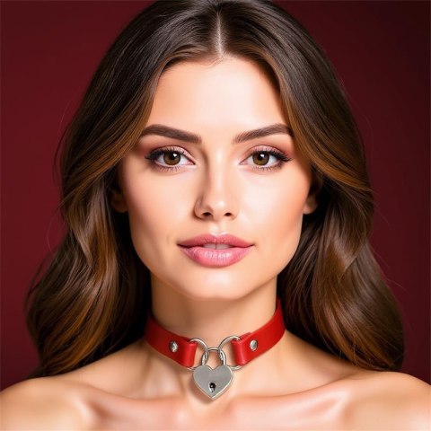 Cinderella choker z kłódką w kształcie serca – czerwony, wegańska skóra